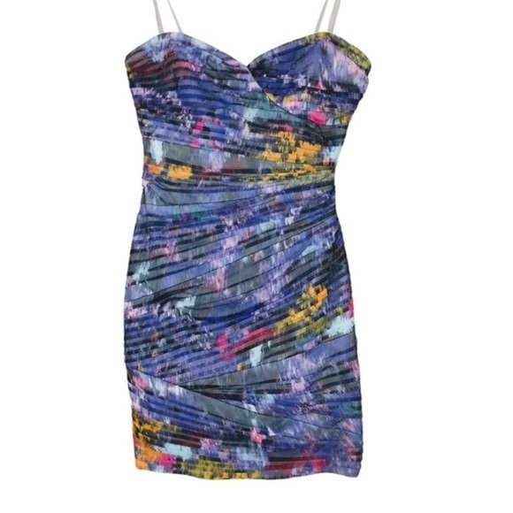 BCBGMAXAZRIA Kameron Watercolor Removable Strap Mini Dress Size 4 - Picture 4 of 10